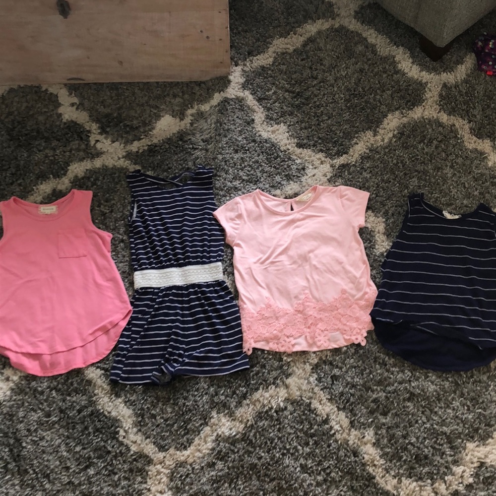 navy blue & pink BTWEEN romper & shirts